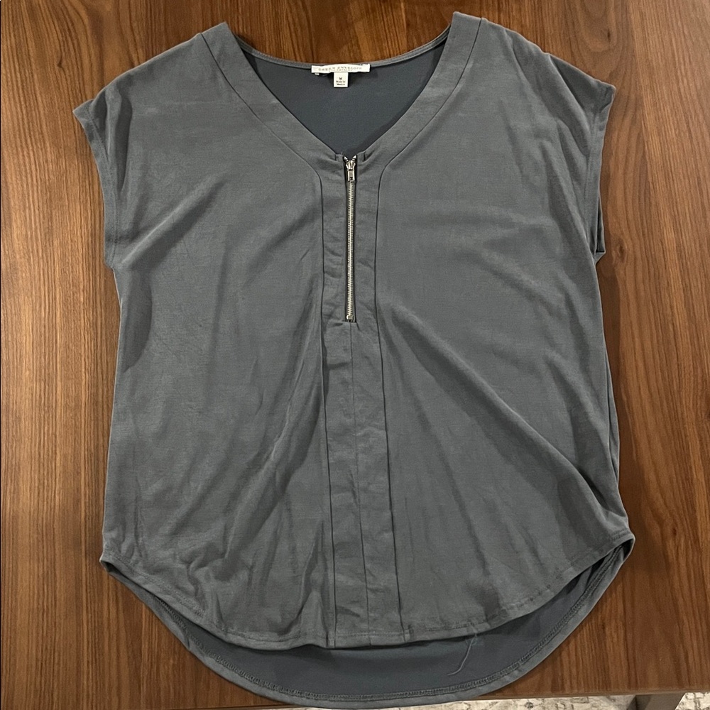 Green Envelope Charcoal Gray Blouse with Zipper
